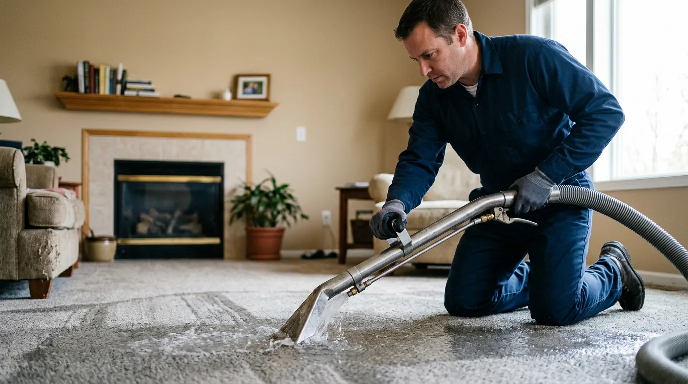 Water damage restoration technician working near Forest Home, AL